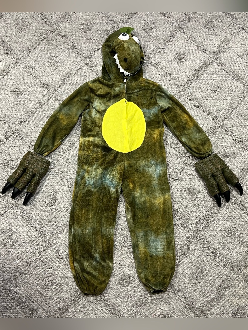 Rubie’s Kids Dinosaur Costume Green T-Rex Jumpsuit w/ Claw Gloves Small 3-4T